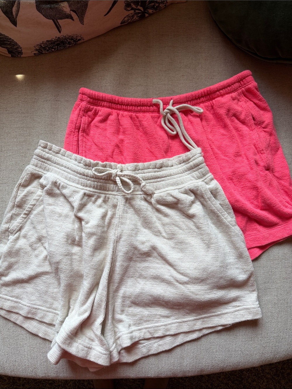Women’s Lounge Shorts — Pink & Cream Drawstring Shorts